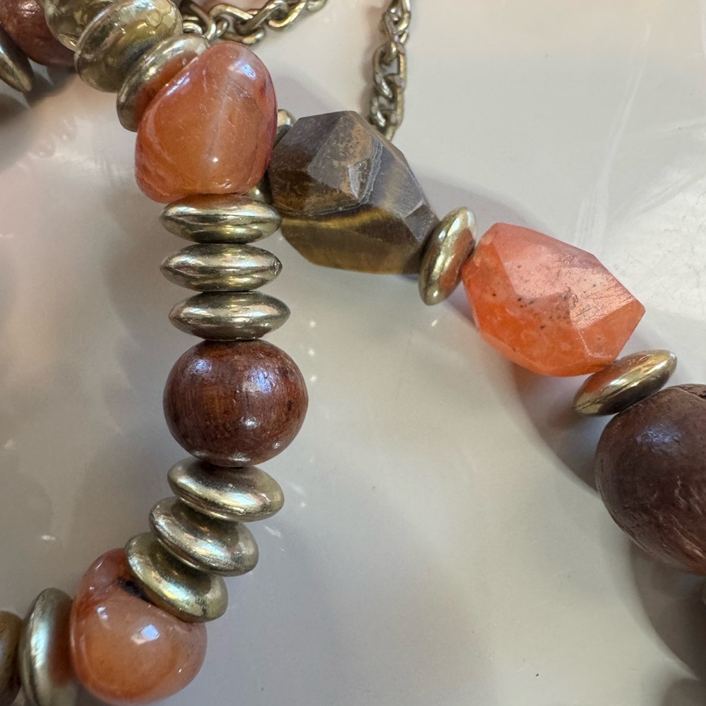 Carnelian Agate Brown and Gold Chunky Chico’s Natural Stone Necklace - Picture 7 of 12